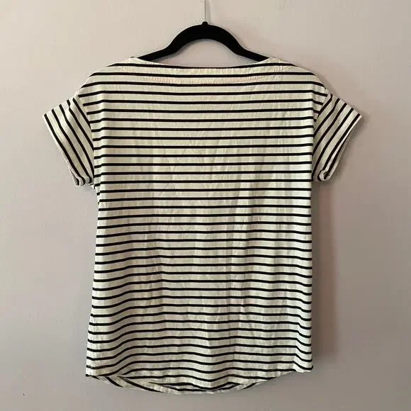 Boden Black White Stripe Boatneck Short Sleeve Shirt Cotton Blend Women's size 6 - Picture 6 of 9